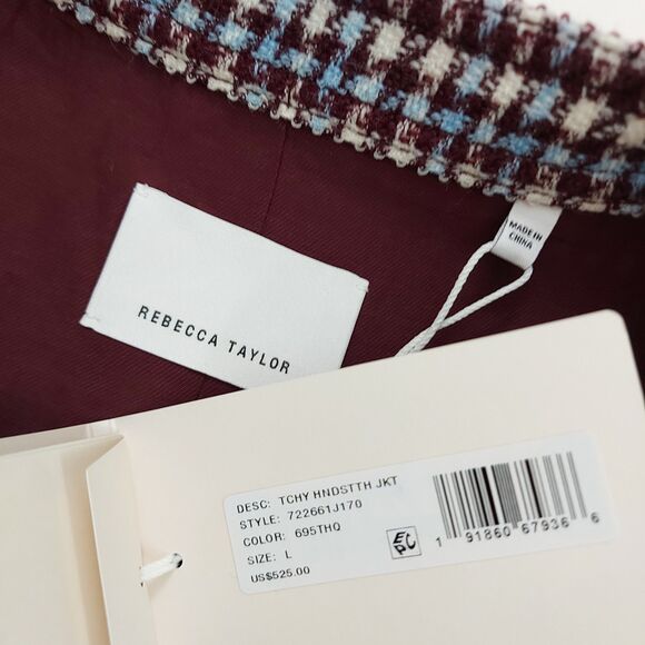 Rebecca Taylor Techy Houndstooth Jacket Womens Large Wool Blend Button Cropped - Picture 10 of 13